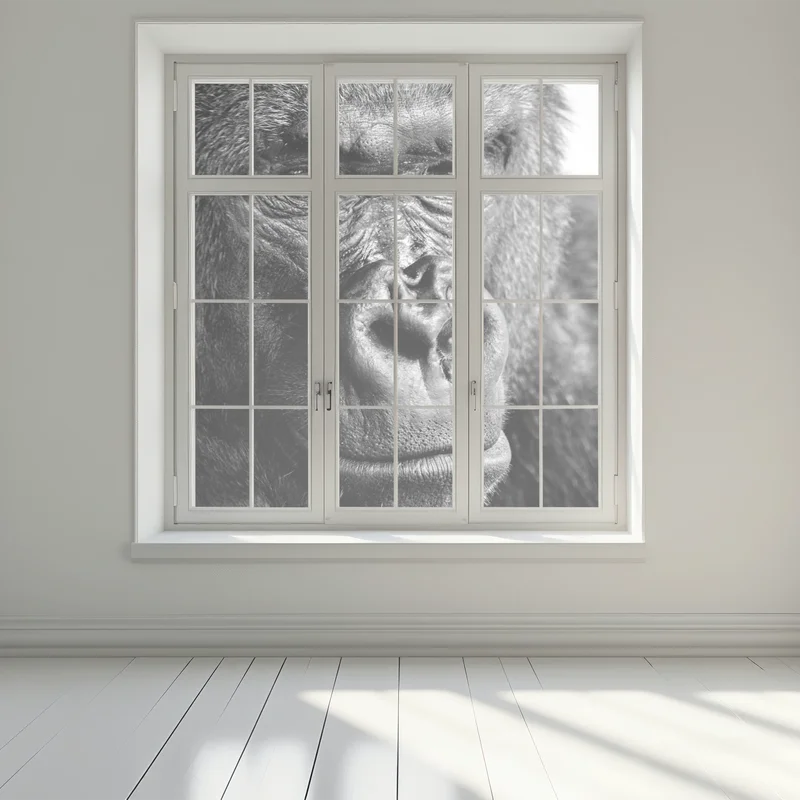 Fensteraufkleber intensives gorilla-porträt in schwarzweiß Fensteraufkleber intensives gorilla-porträt in schwarzweiß