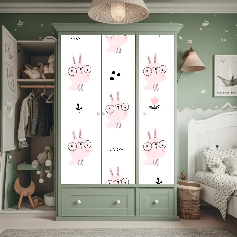 Schrankaufkleber verspieltes rosa kaninchenmuster für kinderzimmer