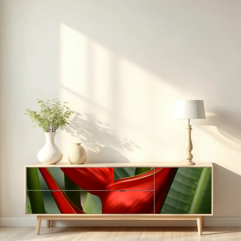 Repositionierbarer Aufkleber leuchtende rote heliconia blüte Repositionierbarer Aufkleber leuchtende rote heliconia blüte