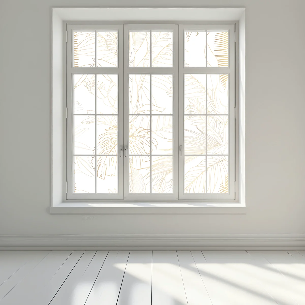 Fensteraufkleber goldene tropische blätter line art Fensteraufkleber goldene tropische blätter line art