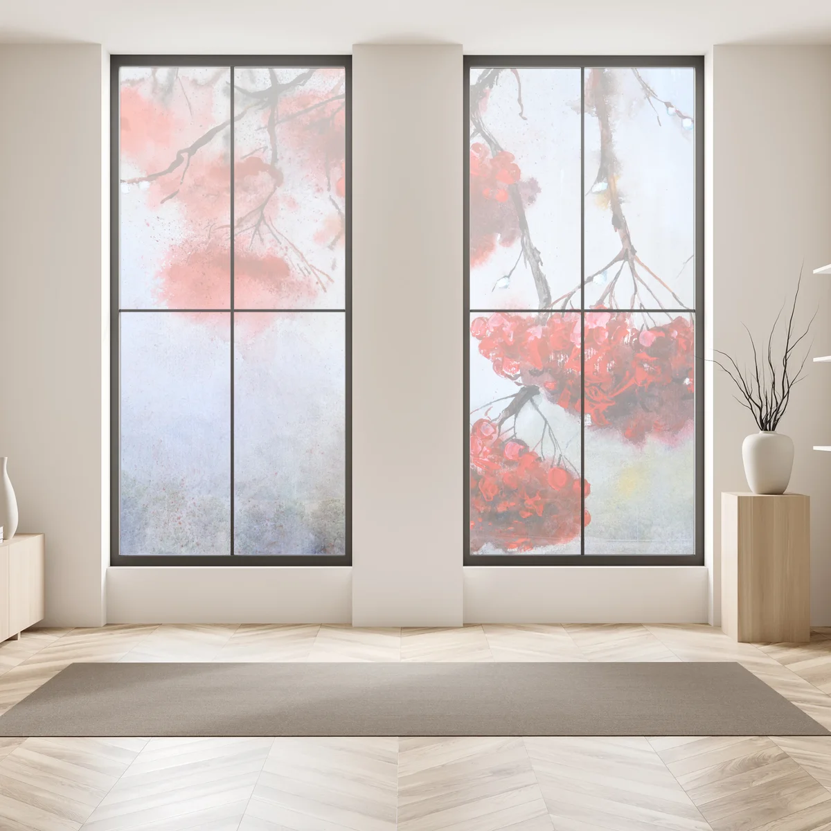 Fensteraufkleber aquarell rote beeren an zweigen Fensteraufkleber aquarell rote beeren an zweigen