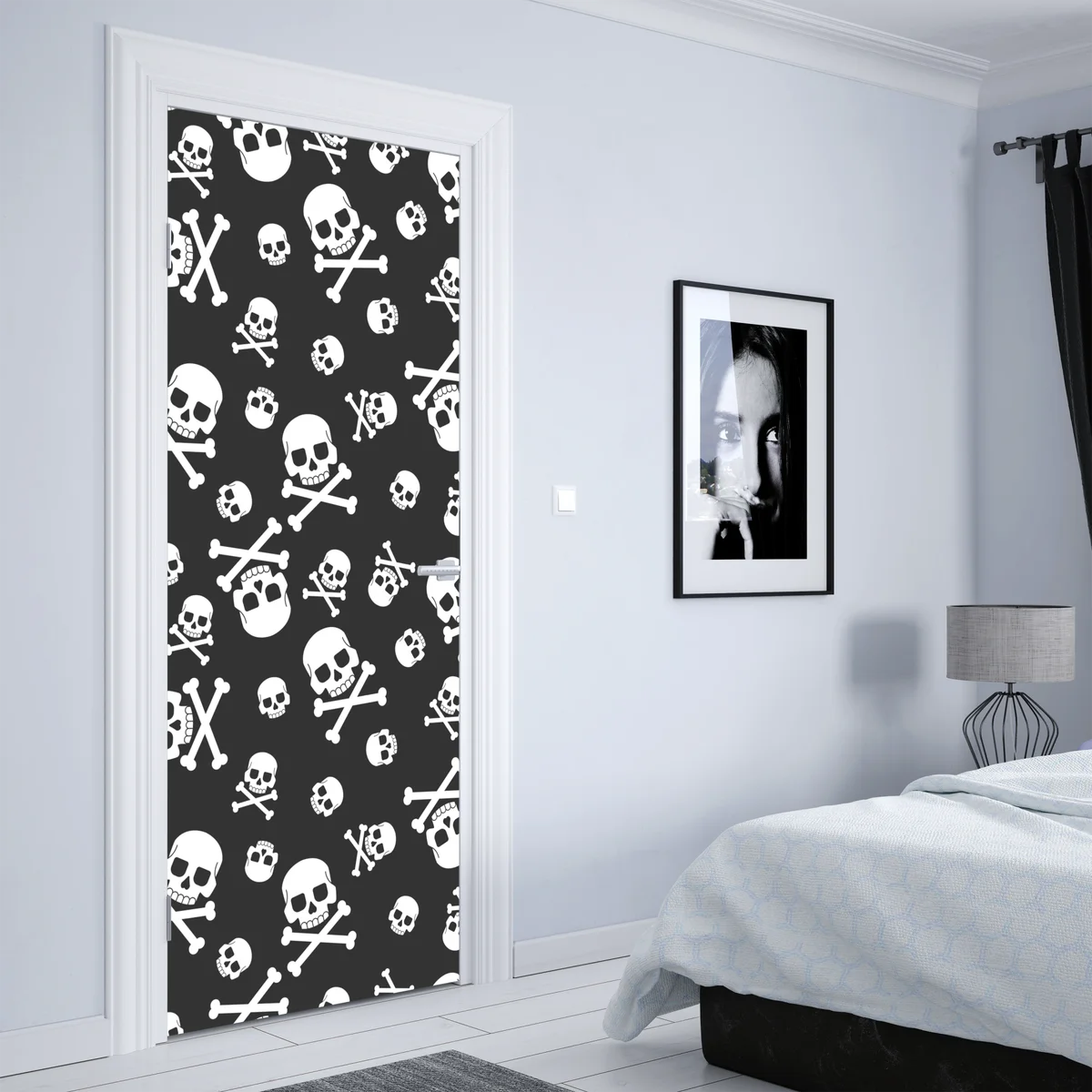 Türaufkleber weißes totenkopf muster auf grauem hintergrund Türaufkleber weißes totenkopf muster auf grauem hintergrund