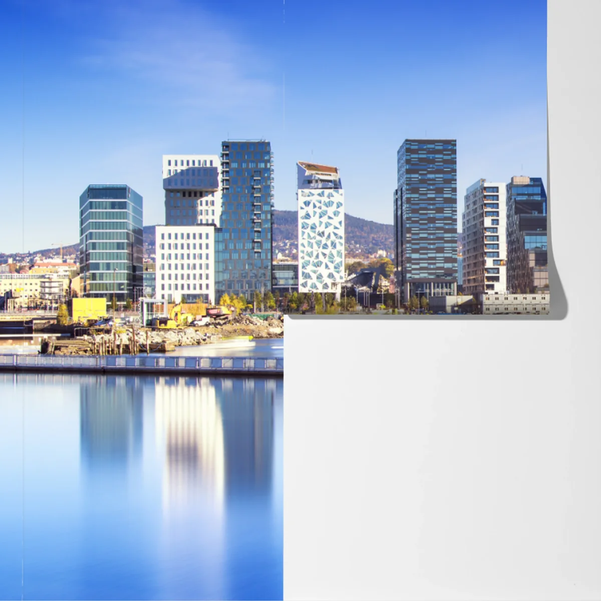 Fototapete moderne ufer skyline mit spiegelungen Fototapete moderne ufer skyline mit spiegelungen