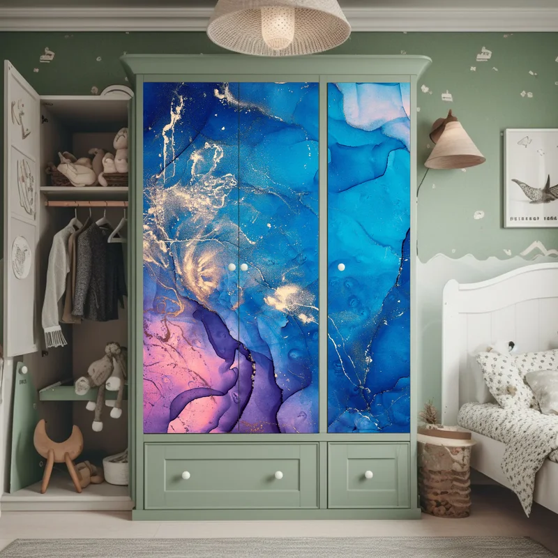 Schrankaufkleber blaue marmorierte alkoholtinten abstraktion