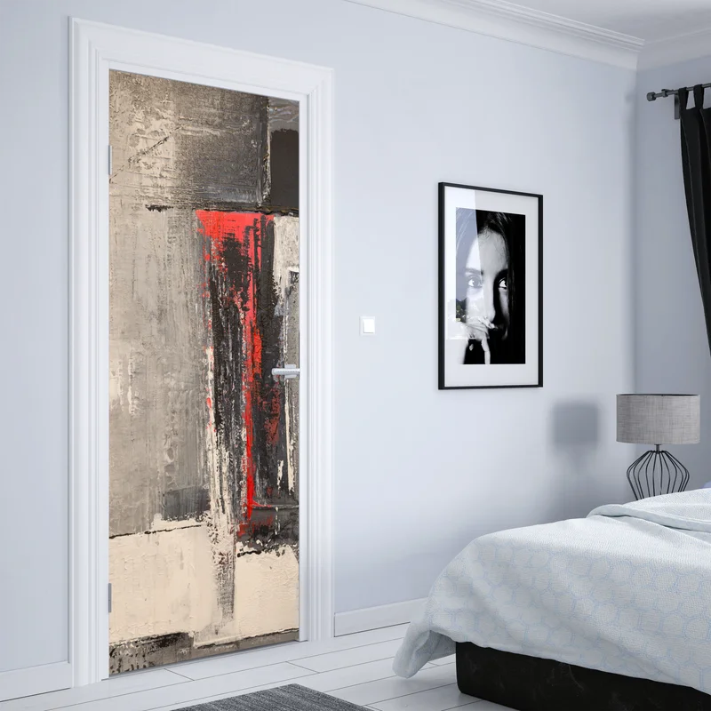 Türaufkleber strukturierte abstraktion mit rotem akzent Türaufkleber strukturierte abstraktion mit rotem akzent