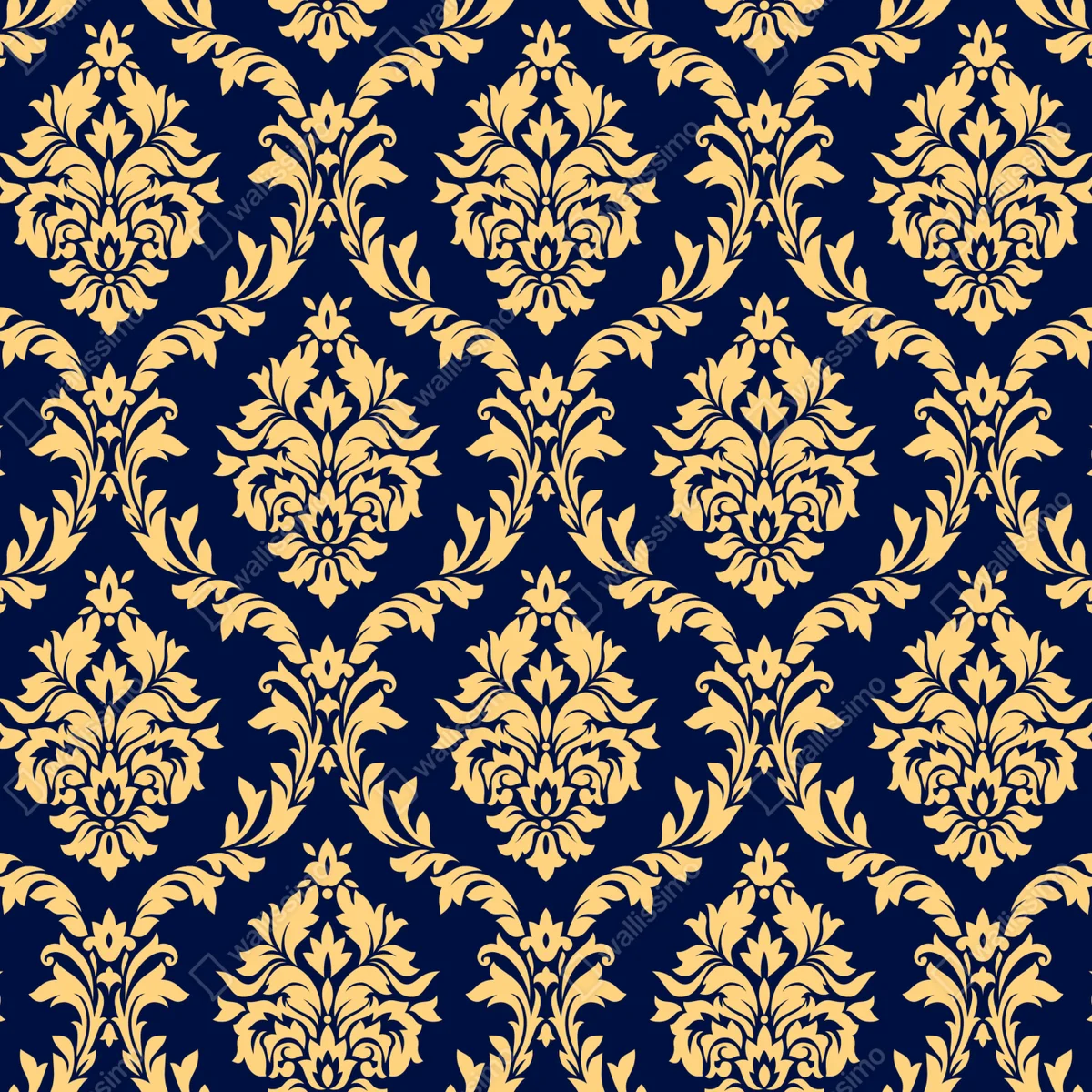 Fensteraufkleber elegantes goldenes damastmuster auf tiefblauem hintergrund Fensteraufkleber elegantes goldenes damastmuster auf tiefblauem hintergrund