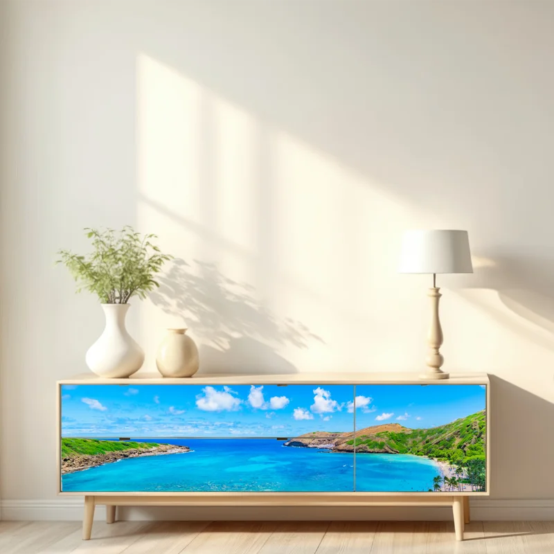 Repositionierbarer Aufkleber tropische türkisfarbene bucht panorama