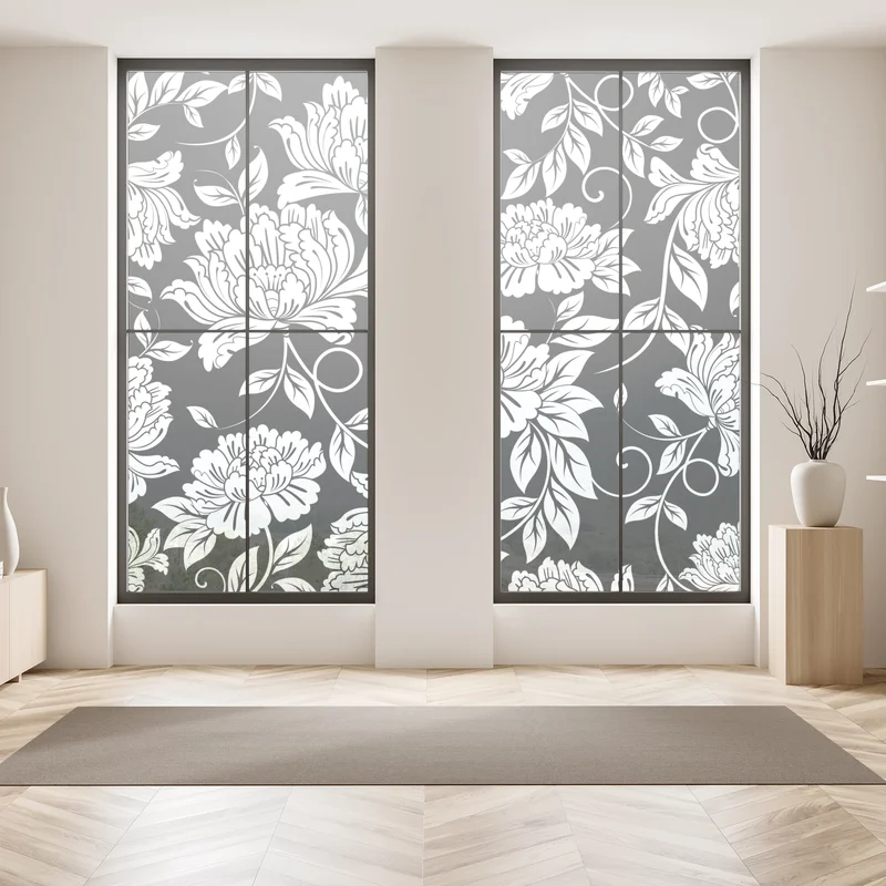 Fensteraufkleber monochromes blumenmuster Fensteraufkleber monochromes blumenmuster