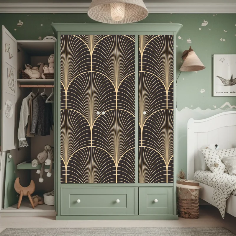 Schrankaufkleber art deco goldenes fächermuster
