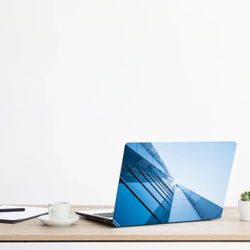 Naklejka na laptopa nowoczesna niebieska szklana elewacja