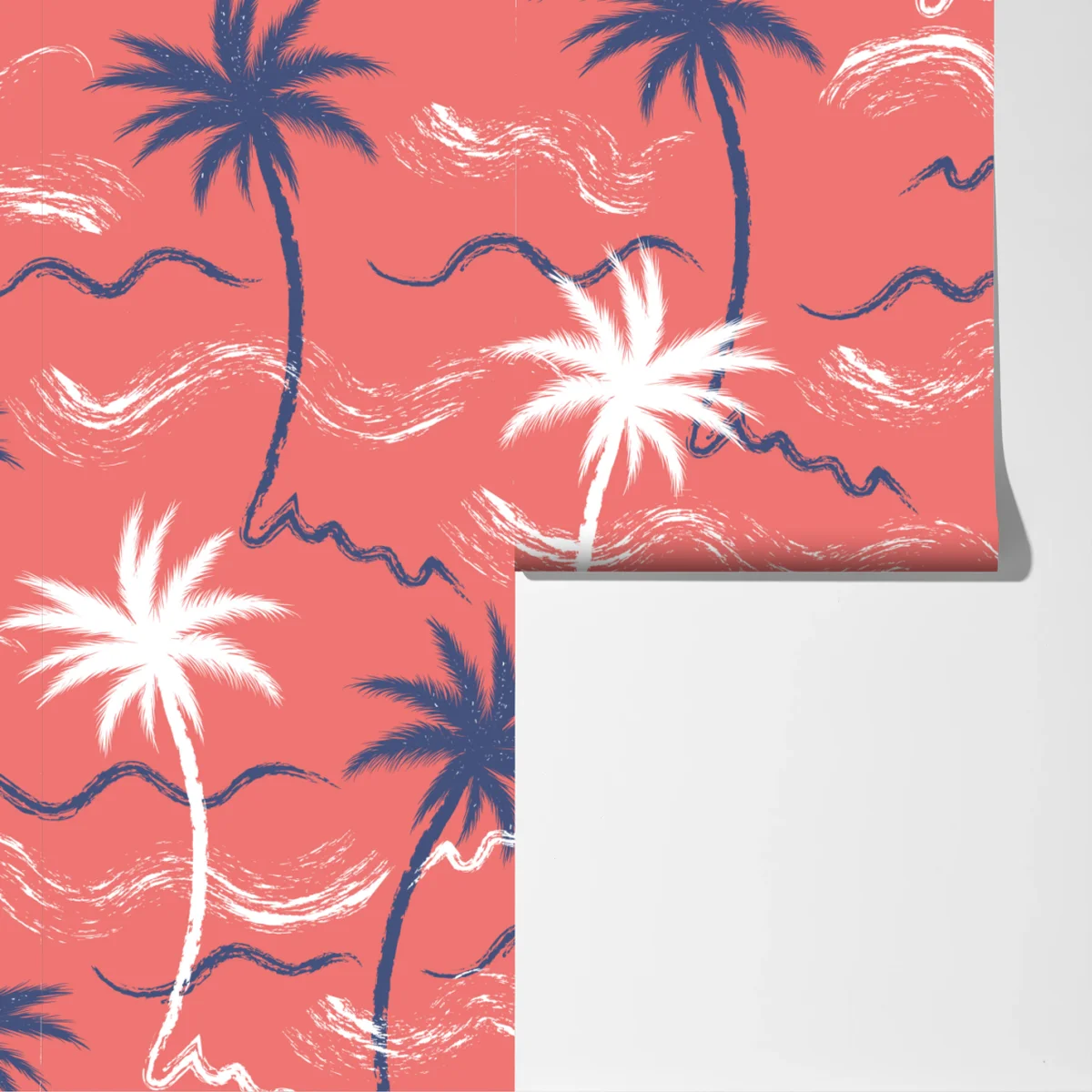 Fototapeta tropikalny wzór palm w kolorze koralowym i granatowym Fototapeta tropikalny wzór palm w kolorze koralowym i granatowym