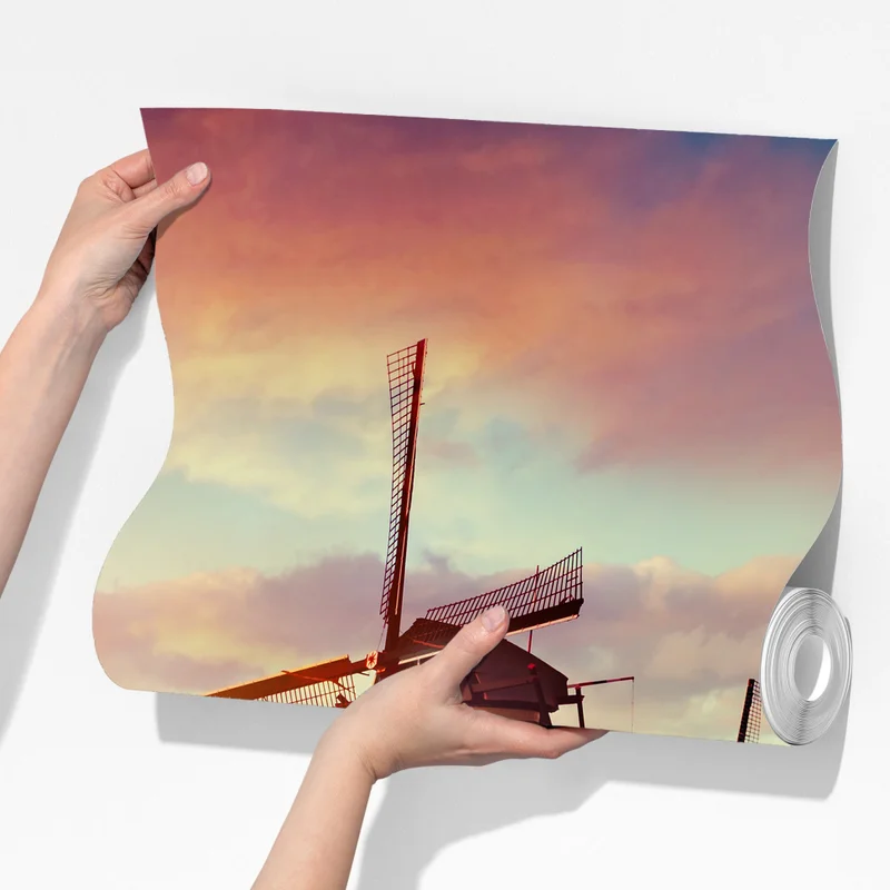 Fototapeta zachód słońca nad wiatrakami w Holandii Fototapeta zachód słońca nad wiatrakami w Holandii