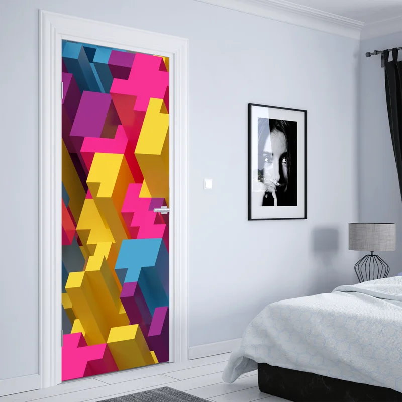 Türaufkleber buntes 3d-voxel-muster Türaufkleber buntes 3d-voxel-muster