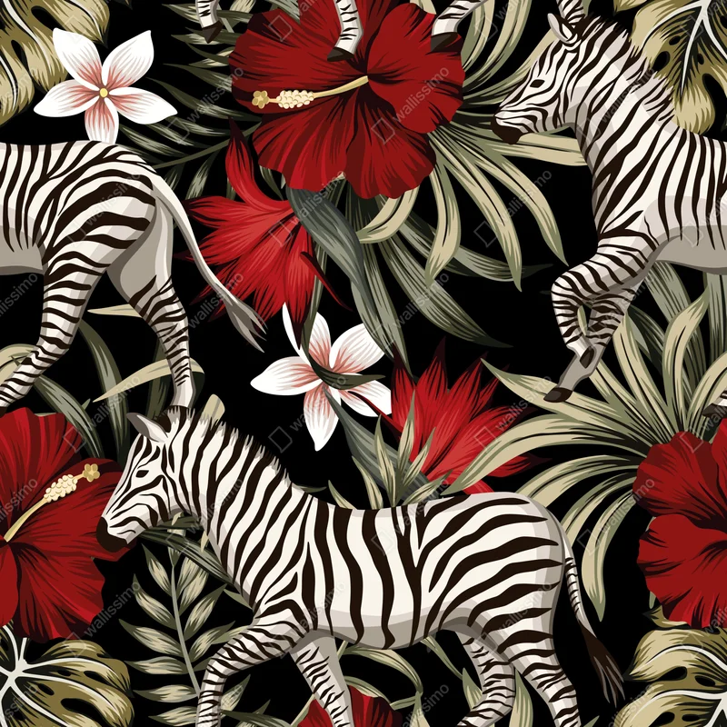 Fototapete tropisches zebra-blumenmuster Fototapete tropisches zebra-blumenmuster
