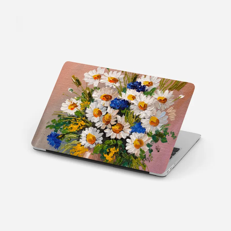 Laptop-Aufkleber gänseblümchen-bouquet auf rosa hintergrund