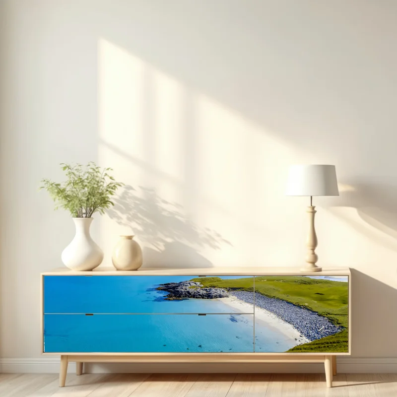 Repositionierbarer Aufkleber ruhige türkisfarbene strandlandschaft