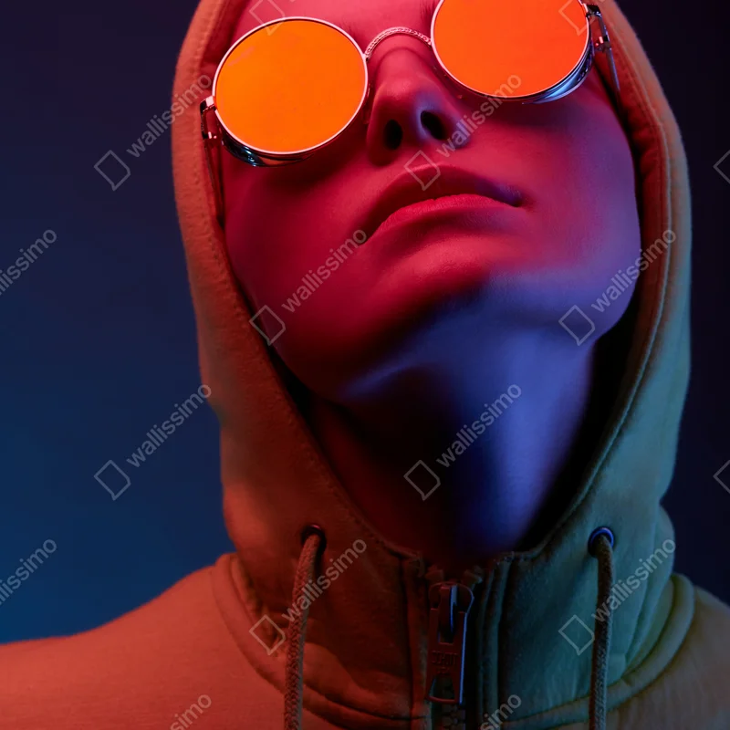 Kühlschrankaufkleber neon-porträt mit runden sonnenbrillen Kühlschrankaufkleber neon-porträt mit runden sonnenbrillen