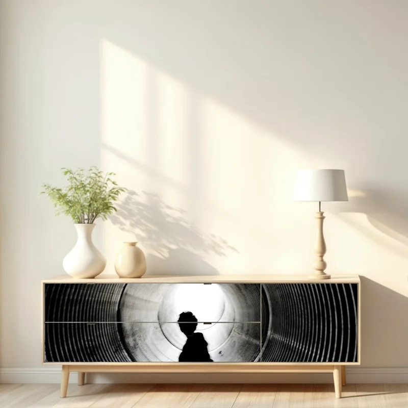 Repositionierbarer Aufkleber silhouette in einem spiraltunnel