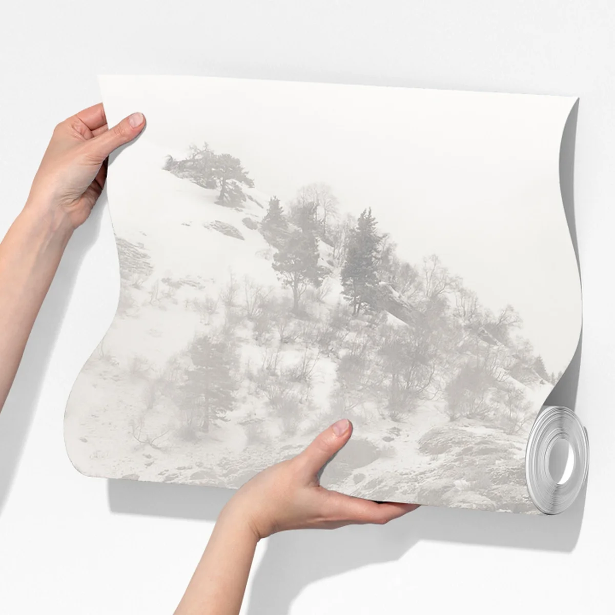 Fototapete nebliger berg mit felsklippe und kieferwald Fototapete nebliger berg mit felsklippe und kieferwald