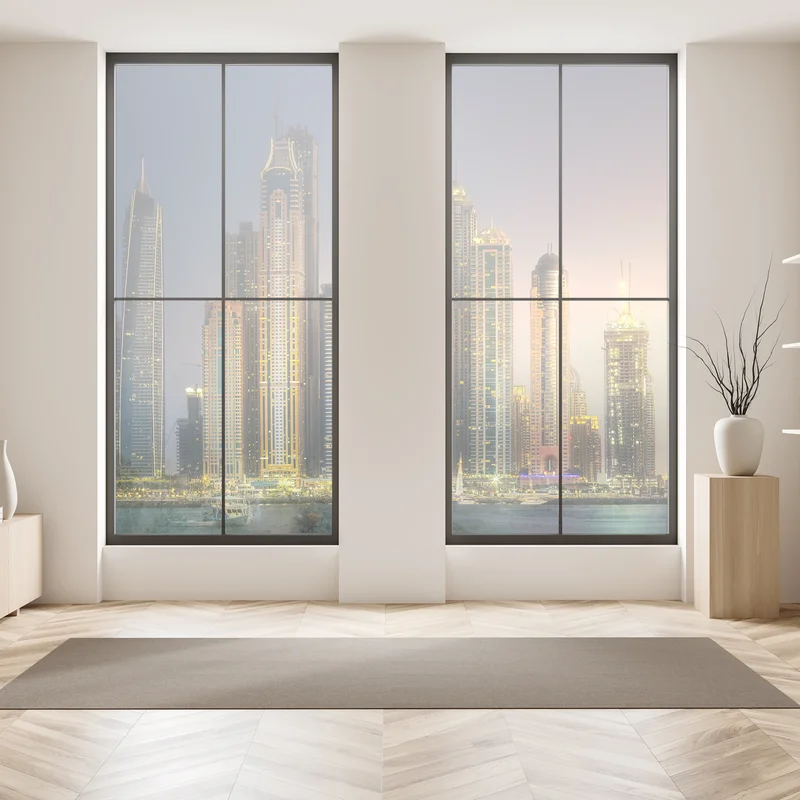 Naklejka na okno złota panorama miasta o zmierzchu