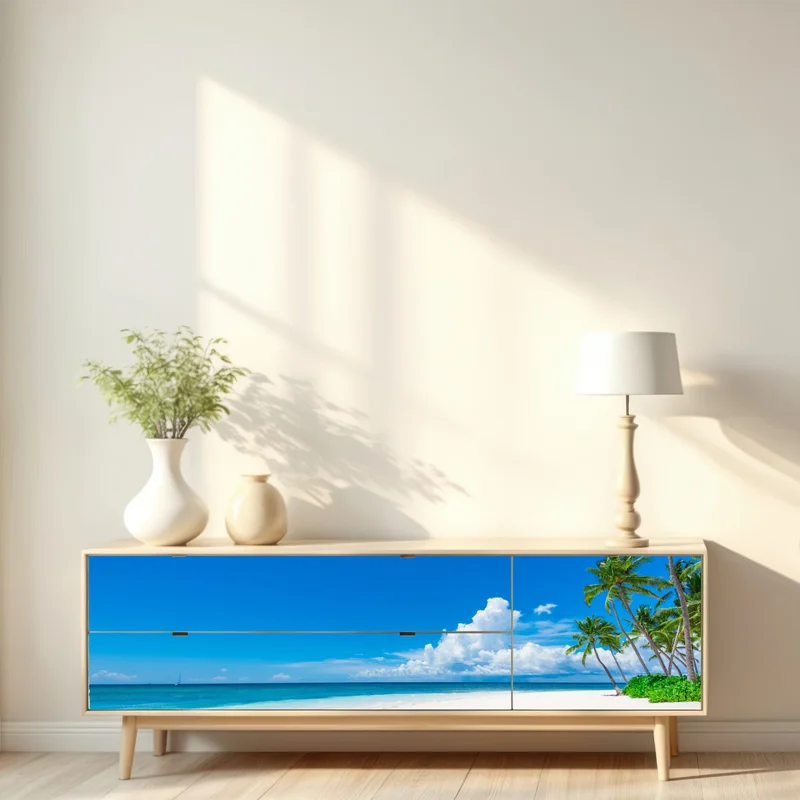 Repositionierbarer Aufkleber tropischer strand mit palmen Repositionierbarer Aufkleber tropischer strand mit palmen