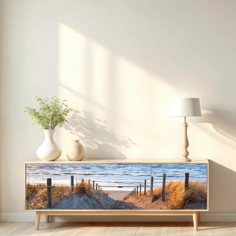 Repositionierbarer Aufkleber sonnenuntergangspfad zur Nordsee, Holland Repositionierbarer Aufkleber sonnenuntergangspfad zur Nordsee, Holland