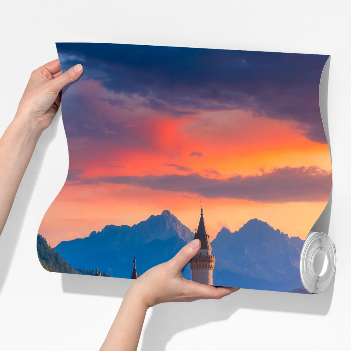 Fototapete schloss Neuschwanstein bei sonnenuntergang Fototapete schloss Neuschwanstein bei sonnenuntergang