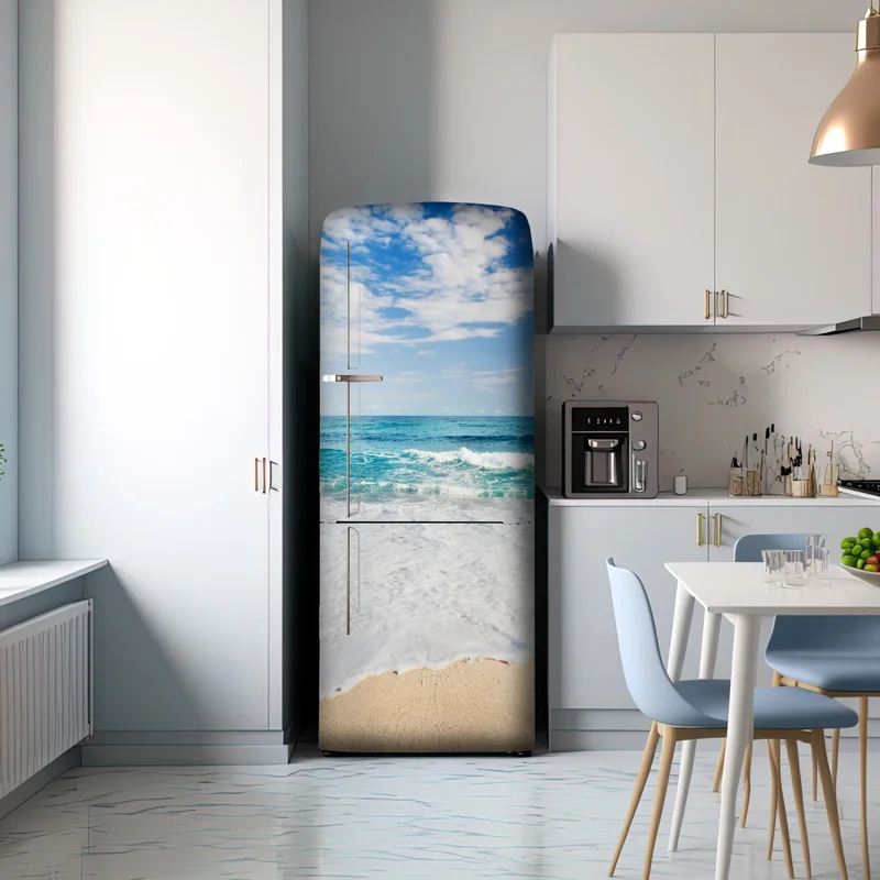 Kühlschrankaufkleber türkisfarbene wellen am sandstrand