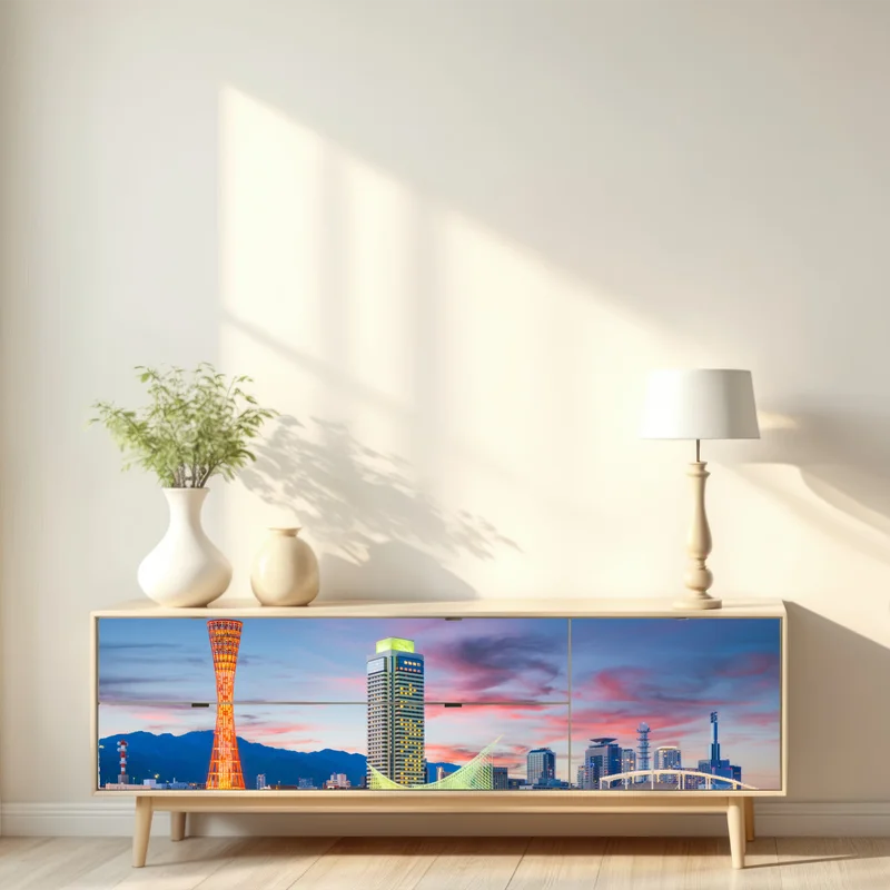 Repositionierbarer Aufkleber Kobe skyline bei dämmerung