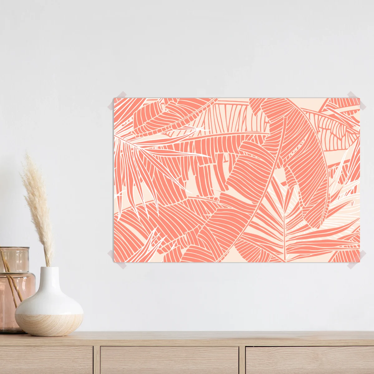Poster korallenfarbenes tropisches blattmuster Poster korallenfarbenes tropisches blattmuster