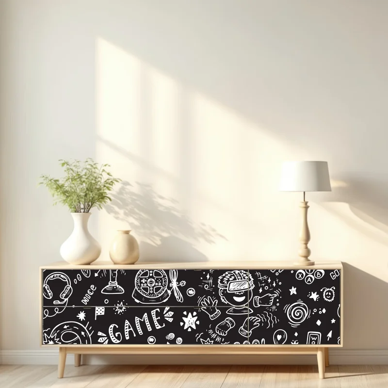 Repositionierbarer Aufkleber handgezeichnetes gaming-muster Repositionierbarer Aufkleber handgezeichnetes gaming-muster