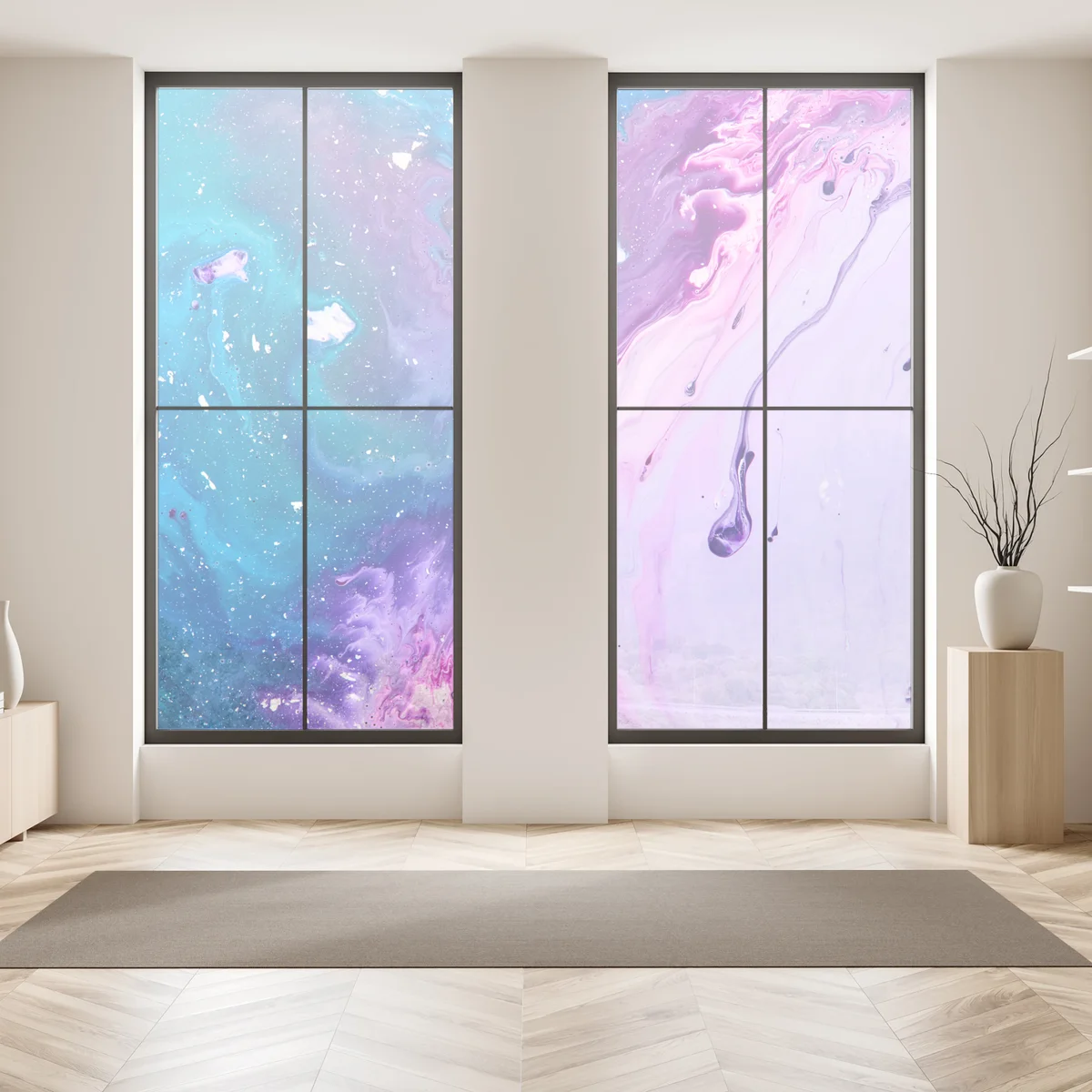 Fensteraufkleber lebendige blau-violette abstrakte acrylmalerei Fensteraufkleber lebendige blau-violette abstrakte acrylmalerei