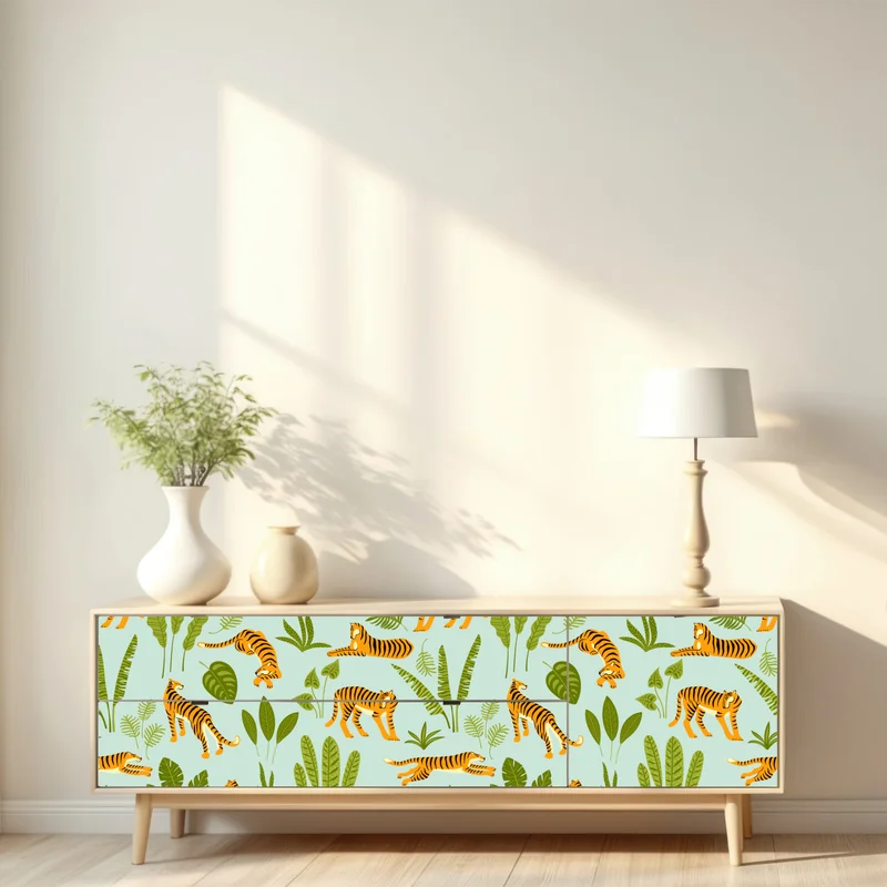 Repositionierbarer Aufkleber verspieltes tiger dschungel muster