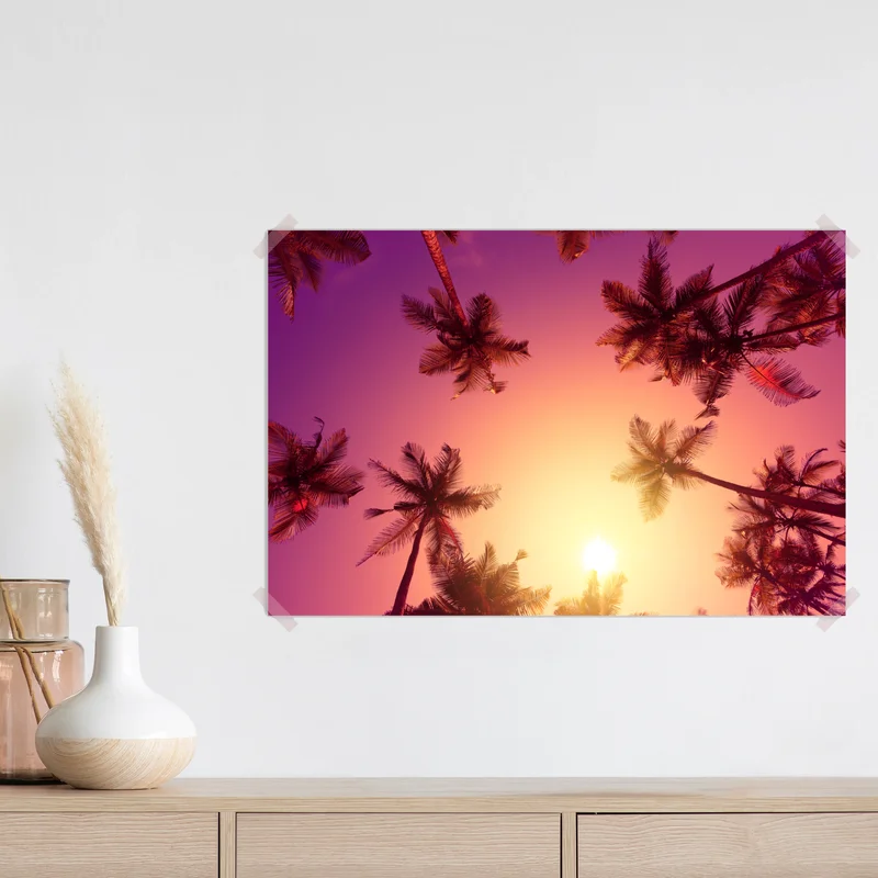 Poster tropischer sonnenuntergang mit palmen-silhouetten Poster tropischer sonnenuntergang mit palmen-silhouetten