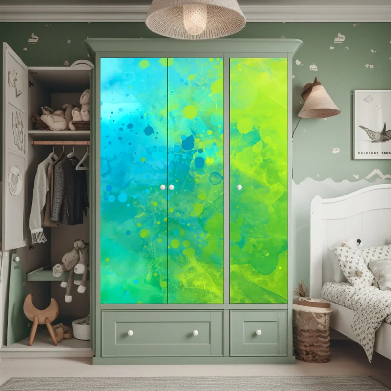 Schrankaufkleber lebhafte türkis und limetten aquarellspritzer Schrankaufkleber lebhafte türkis und limetten aquarellspritzer