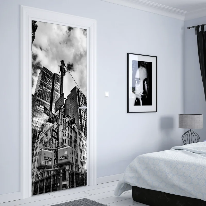 Türaufkleber Broadway und W 57 St – städtische szene in schwarzweiß Türaufkleber Broadway und W 57 St – städtische szene in schwarzweiß