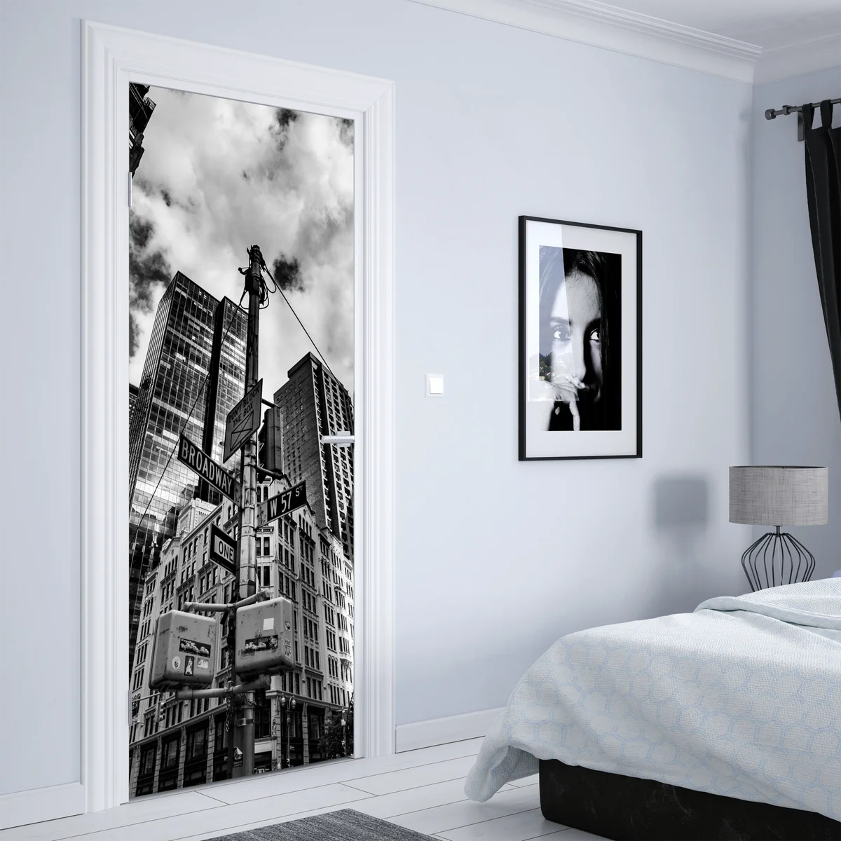 Türaufkleber Broadway und W 57 St – städtische szene in schwarzweiß Türaufkleber Broadway und W 57 St – städtische szene in schwarzweiß