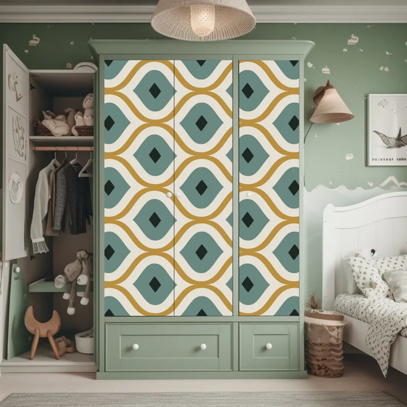 Schrankaufkleber türkis-goldenes geometrisches ornament