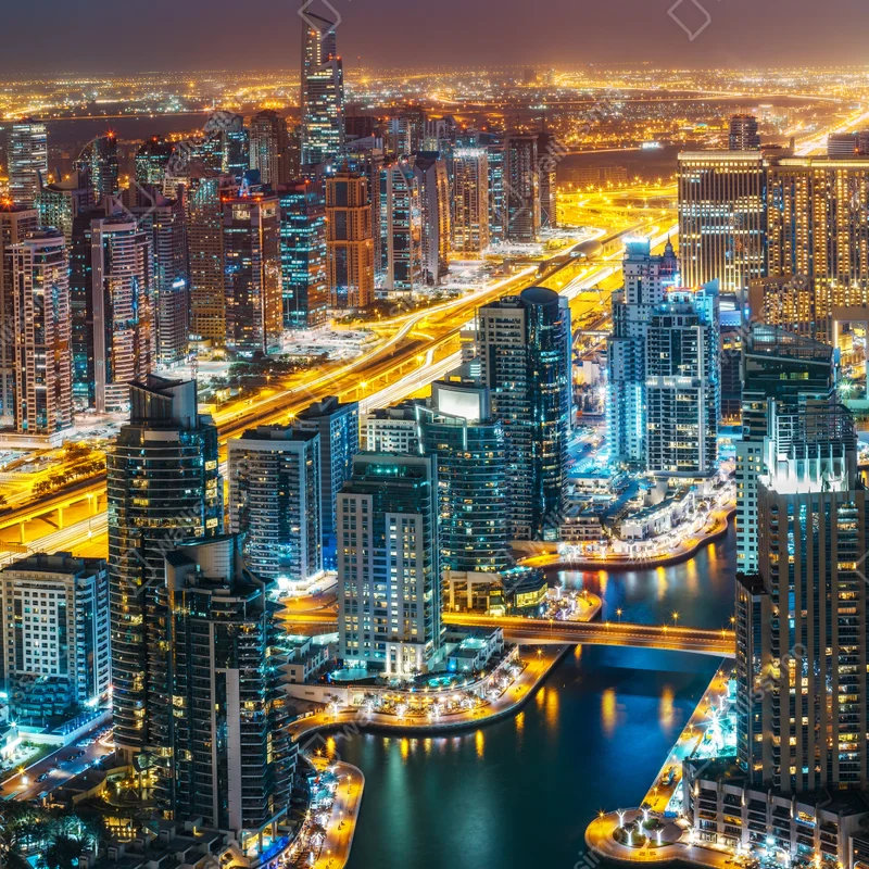 Naklejka na laptopa nocna panorama Dubai Marina Naklejka na laptopa nocna panorama Dubai Marina