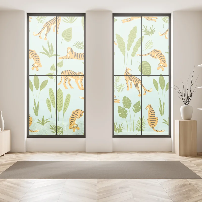Fensteraufkleber verspieltes tiger dschungel muster