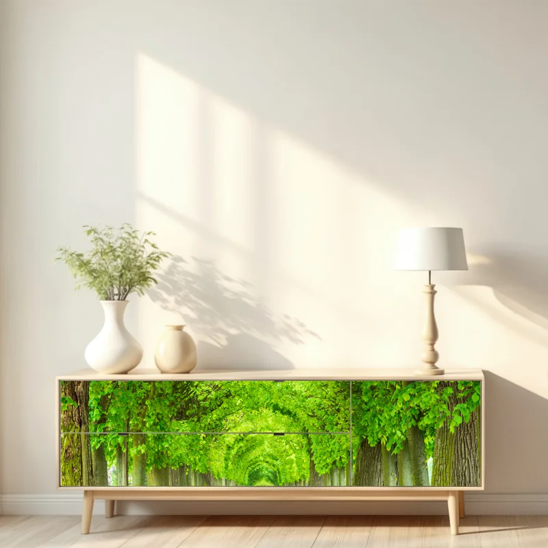 Repositionierbarer Aufkleber grüner baumtunnel