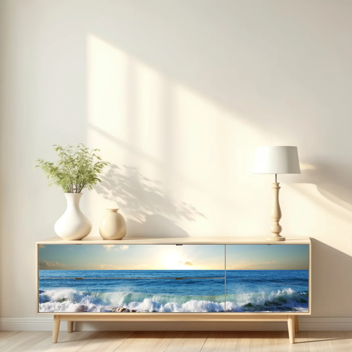 Repositionierbarer Aufkleber ruhiger sonnenuntergang am strand Repositionierbarer Aufkleber ruhiger sonnenuntergang am strand