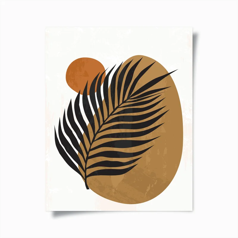 Poster erdige palmensilhouette auf abstrakten formen • Poster bei Wallnifity® Poster erdige palmensilhouette auf abstrakten formen • Poster bei Wallnifity®