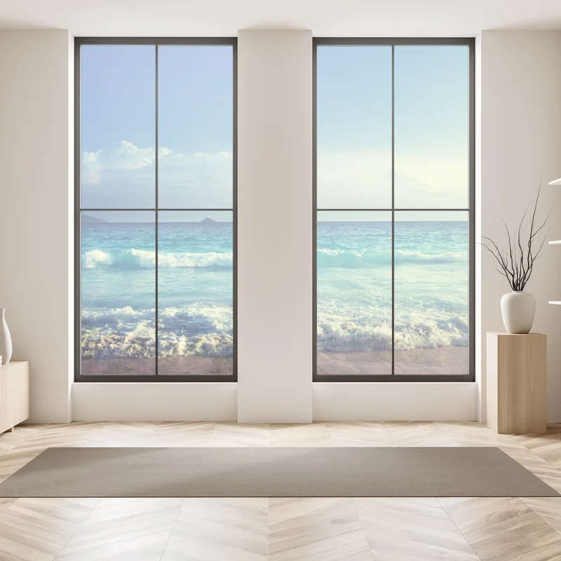 Fensteraufkleber strand auf den Seychellen bei sonnenuntergang