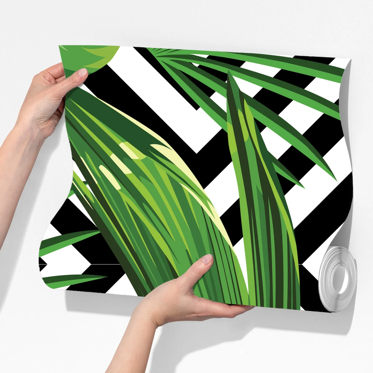 Fototapete tropische blätter mit geometrischem muster Fototapete tropische blätter mit geometrischem muster