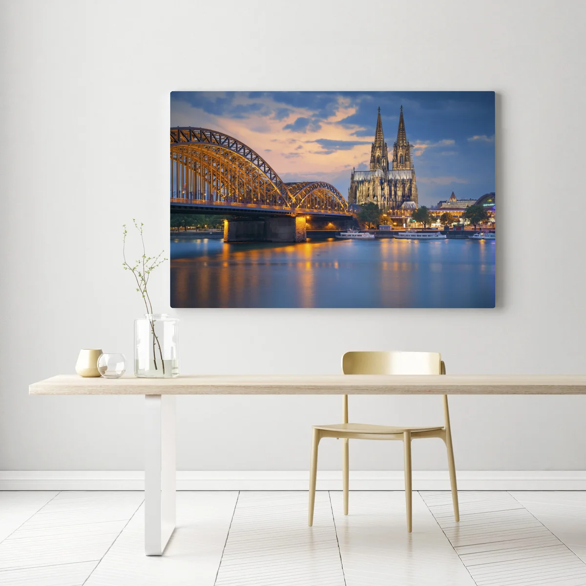 Leinwandbild Kölner Dom und Hohenzollernbrücke bei dämmerung Leinwandbild Kölner Dom und Hohenzollernbrücke bei dämmerung
