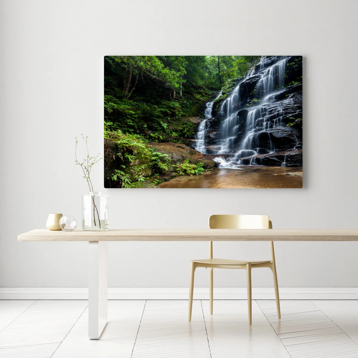 Leinwandbild ruhiger wasserfall im wald Leinwandbild ruhiger wasserfall im wald