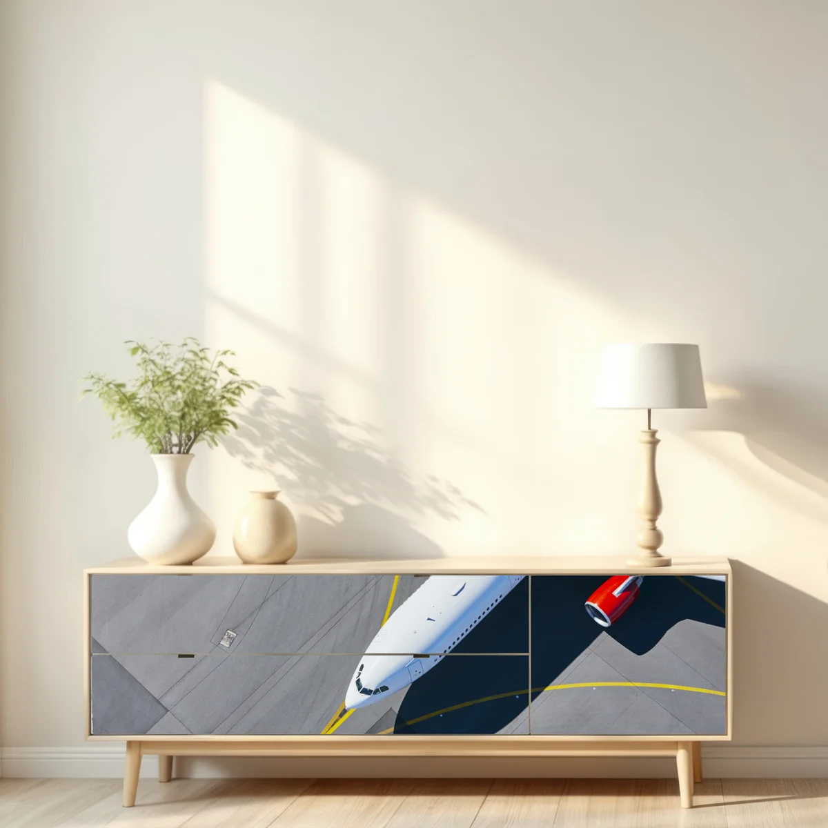 Repositionierbarer Aufkleber luftaufnahme eines flugzeugs auf dem rollfeld Repositionierbarer Aufkleber luftaufnahme eines flugzeugs auf dem rollfeld