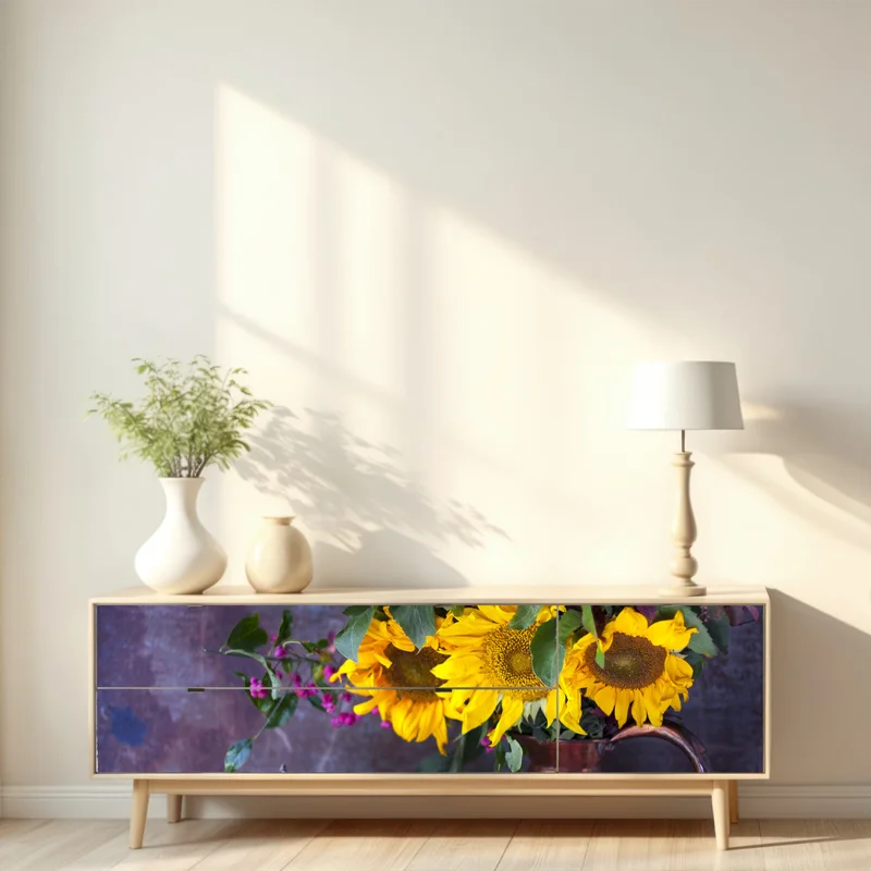 Repositionierbarer Aufkleber sonnenblumen und birnen stilleben