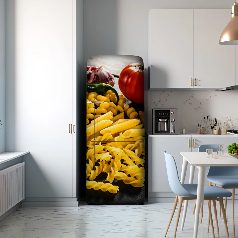 Kühlschrankaufkleber verschiedene trockene nudeln und frische zutaten